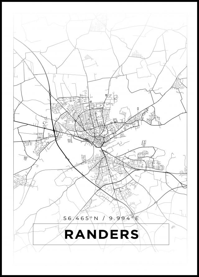 Kartta - Randers - Valkoinen Juliste