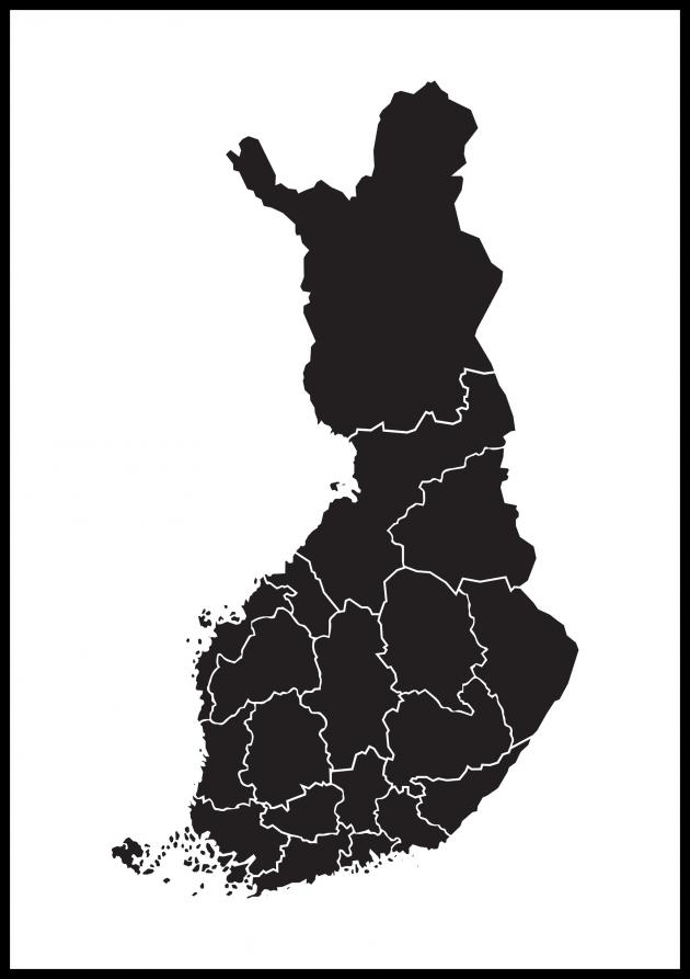 Kartta - Suomi - Musta Juliste