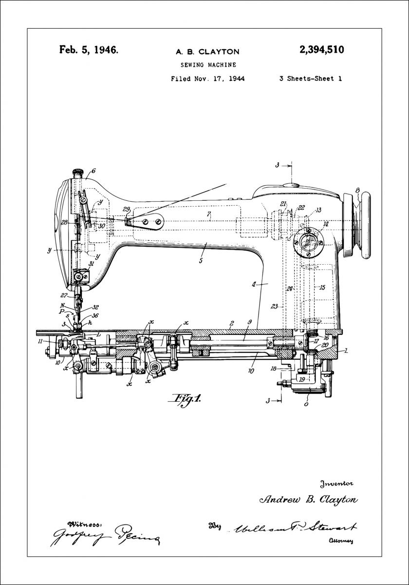 Patentti Piirustus - Ompelukone I Juliste