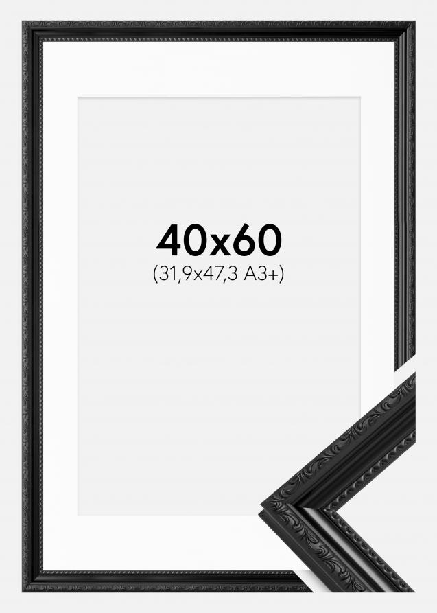 Kehys Abisko Musta 40x60 cm - Passepartout Valkoinen 32,9x48,3 cm (A3+)