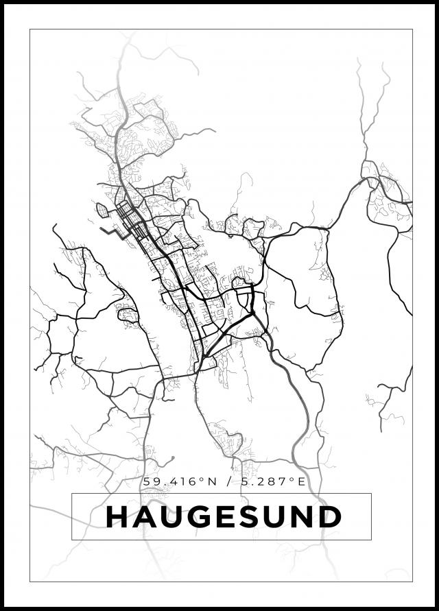 Kartta - Haugesund - Valkoinen Juliste