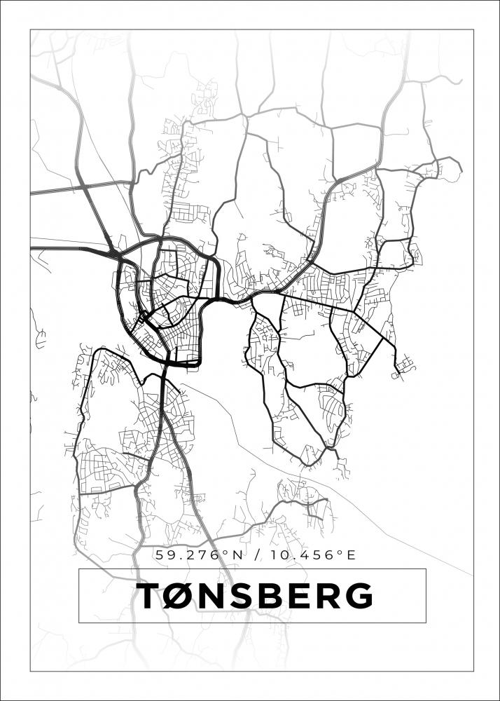 Kartta - Tnsberg - Valkoinen Juliste