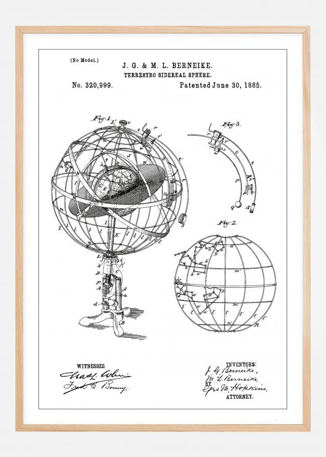Patenttipiirustus - Tähtitieteellinen malli - Valkoinen Juliste