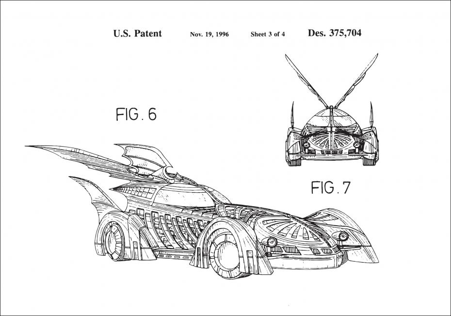 Patenttipiirustus - Batman - Batmobile 1996 III Juliste