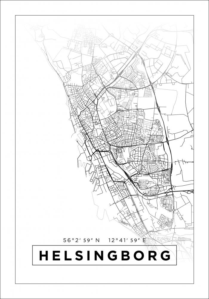 Kartta - Helsingborg - Valkoinen Juliste
