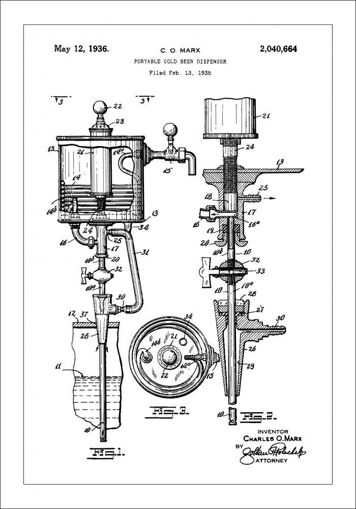 Patent Print - Portable Cold Beer Dispenser - White Juliste