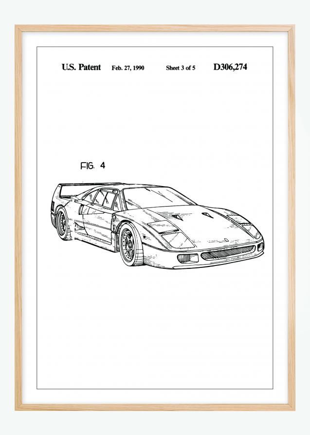 Patenttipiirustus - Ferrari F40 II Juliste