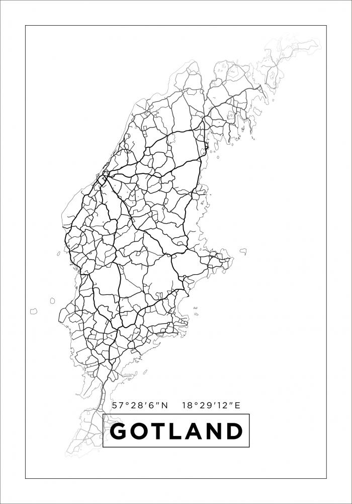 Kartta - Gotland - Valkoinen Juliste