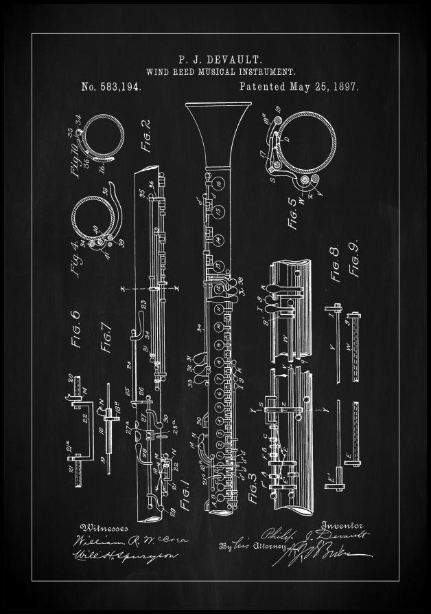 Patent Print - Clarinet - Black Juliste