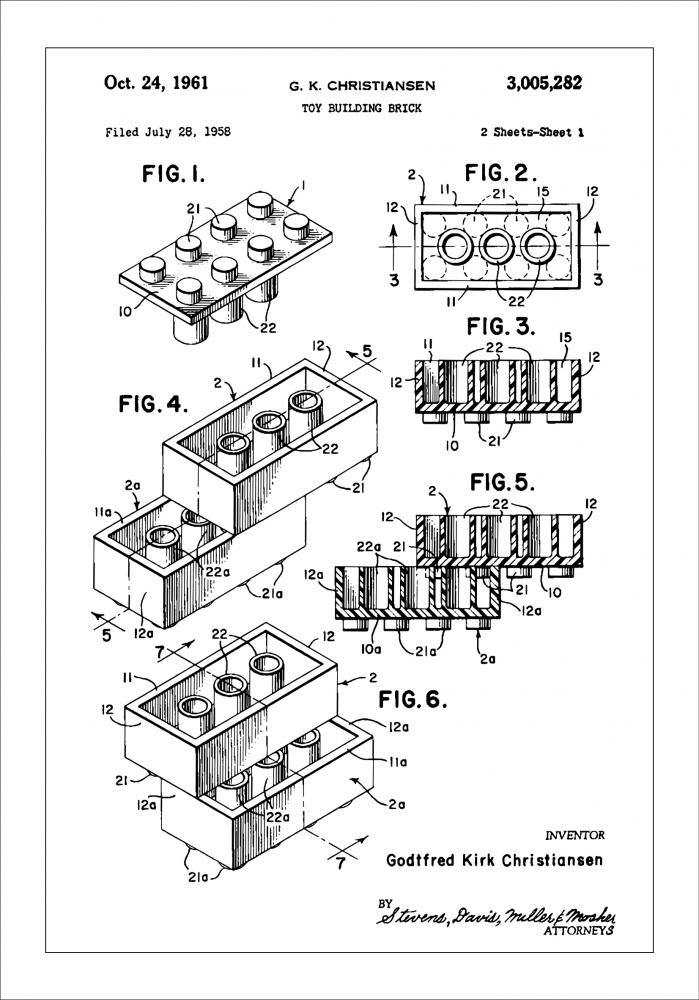Patent Print - Lego Block I - White Juliste