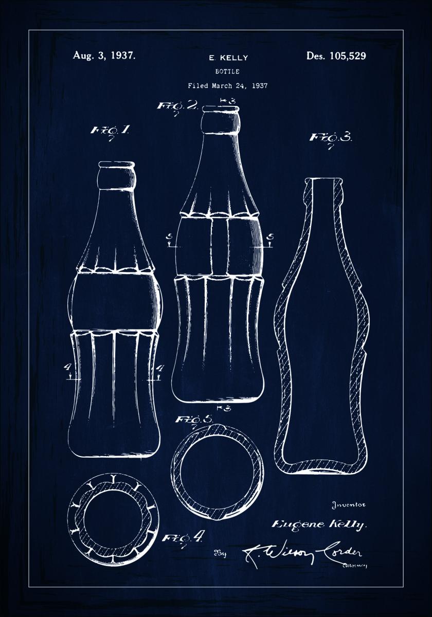 Patentti Piirustus - Coca Cola Pullo - Sininen Juliste