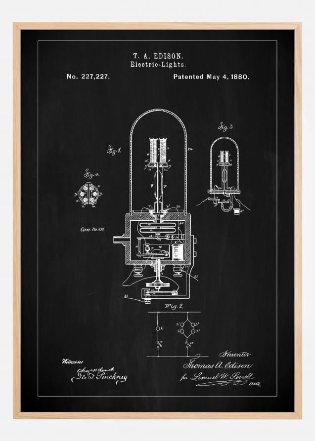 Patent Print - Edison Light - Black Juliste