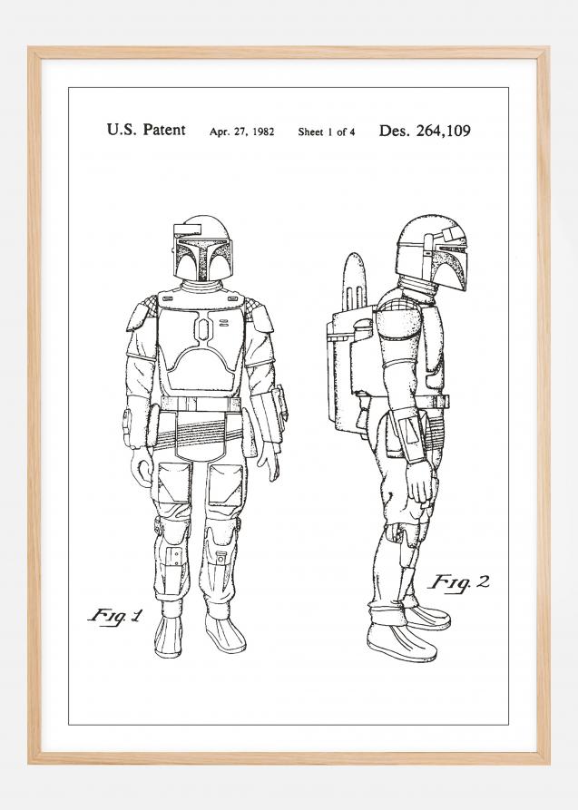 Patenttipiirustus - Star Wars - Boba Fett - Valkoinen Juliste