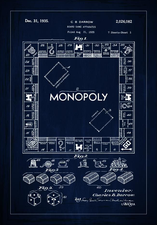 Patenttipiirustus - Monopoly I - Sininen Juliste