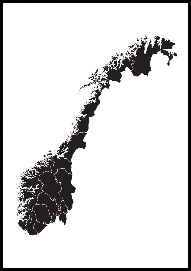 Kartta - Norja - Musta Juliste
