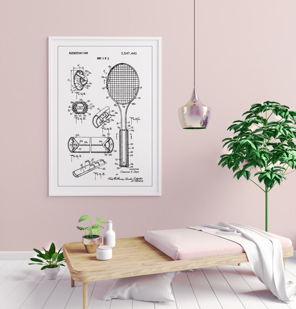 Patent Print - Tennis Racket - White Juliste