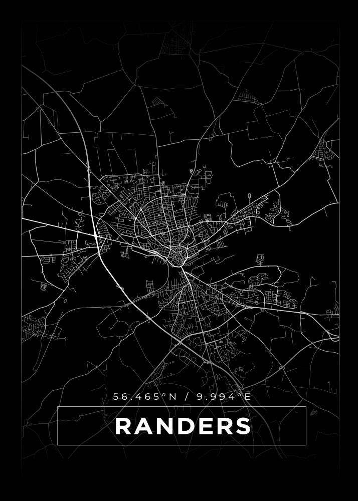 Kartta - Randers - Musta Juliste