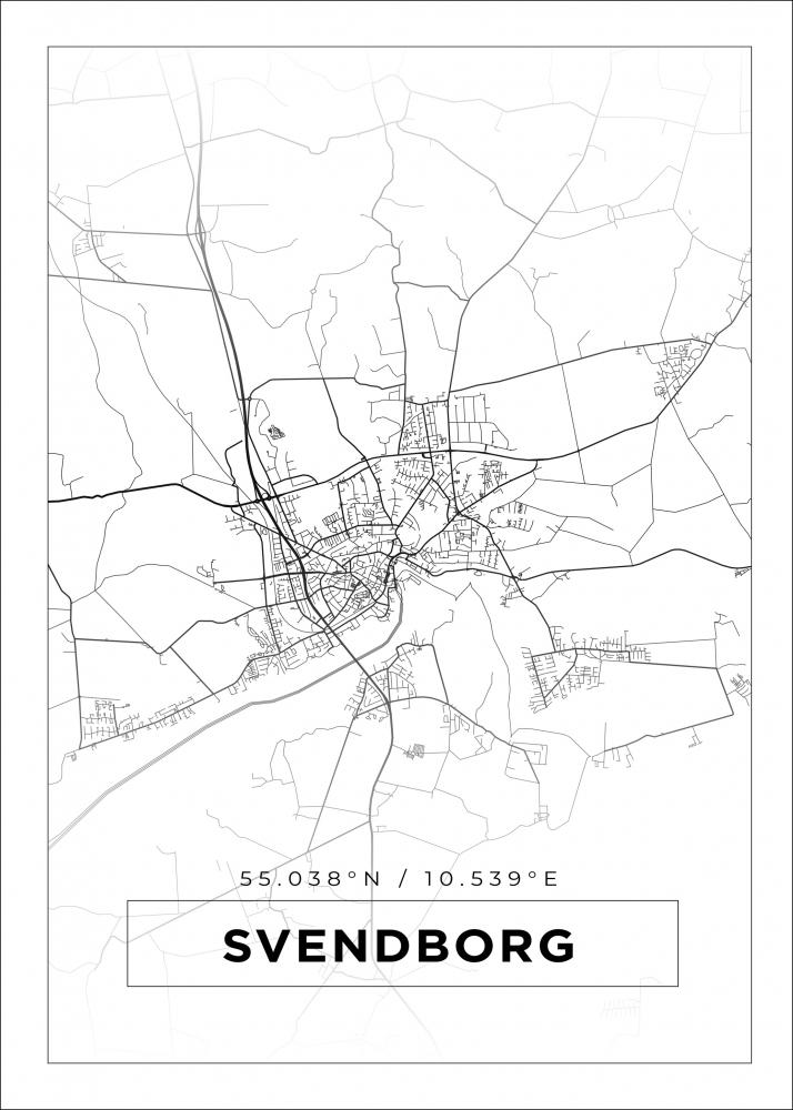 Kartta - Svendborg - Valkoinen Juliste