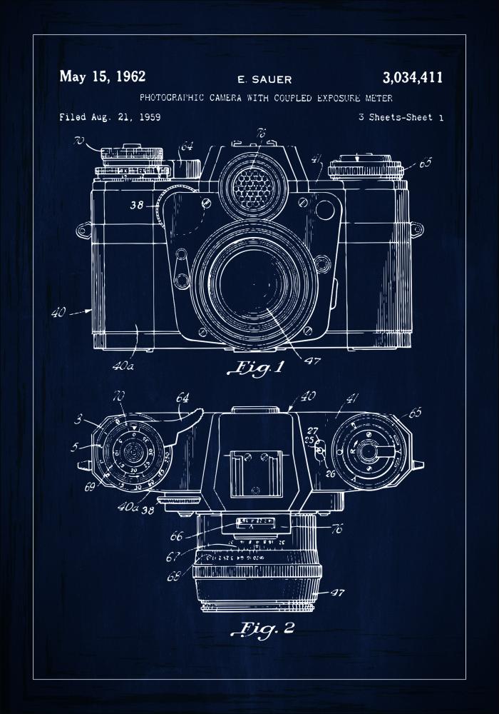 Patenttipiirustus - Kamera I - Sininen Juliste