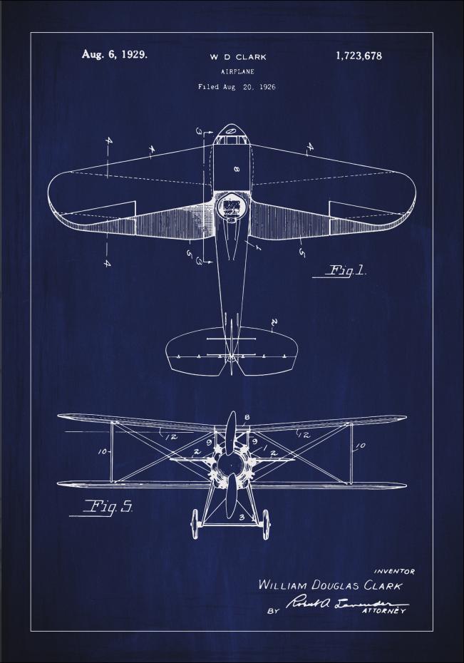 Patenttipiirustus - Lentokone - Sininen Juliste