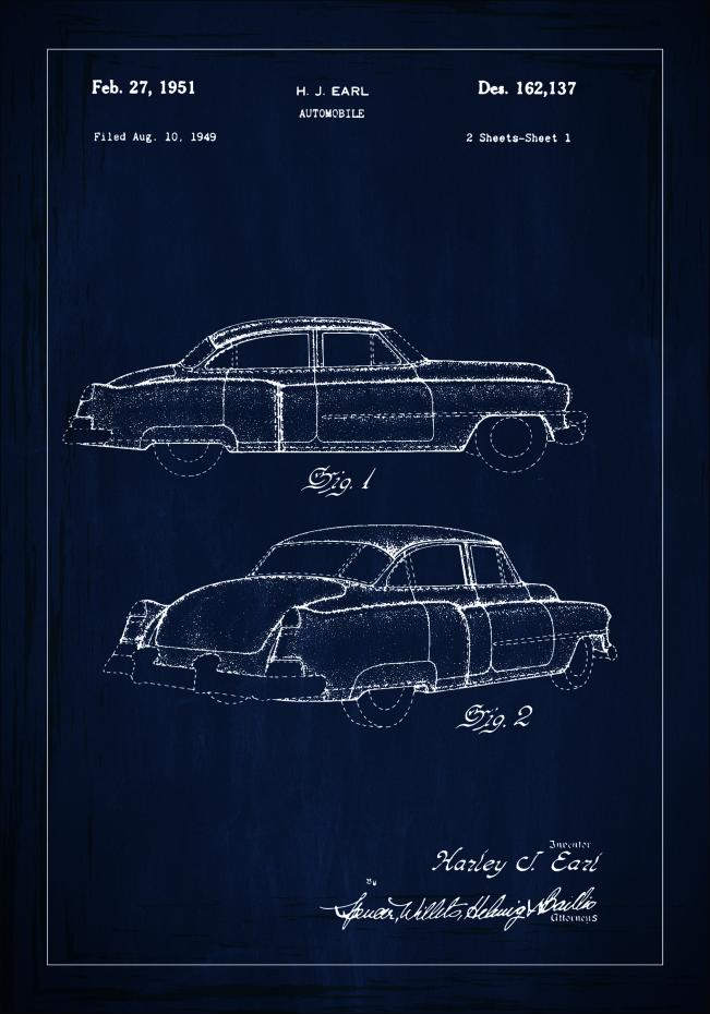 Patenttipiirustus - Cadillac I - Sininen Juliste