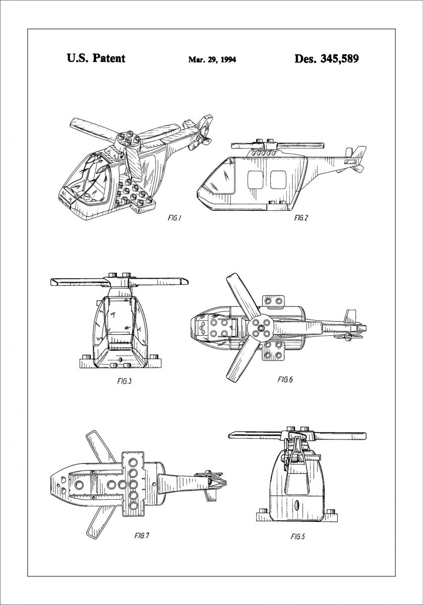 Patent Print - Lego Helicopter - White Juliste