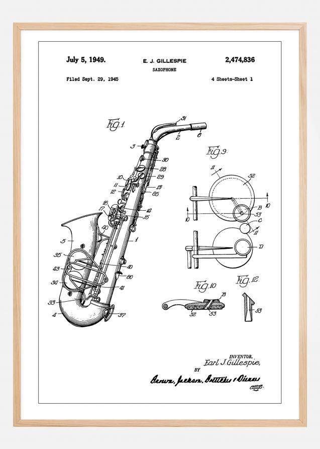 Patent Print - Saxophone - White Juliste