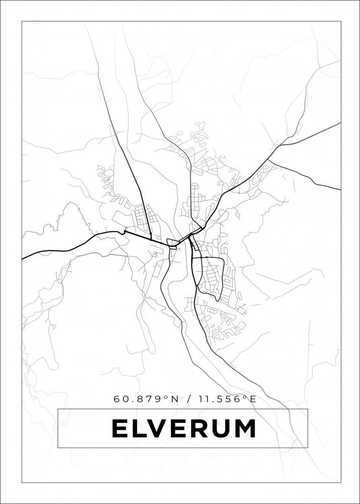 Kartta - Elverum - Valkoinen Juliste