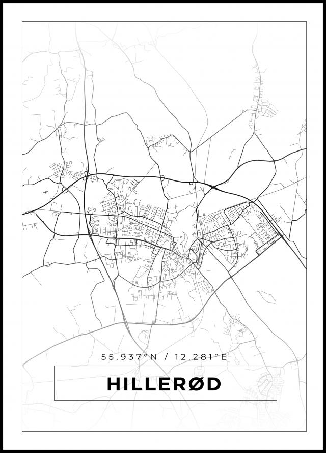 Kartta - Hillerød - Valkoinen Juliste