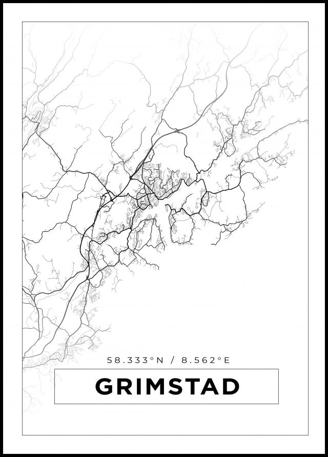 Kartta - Grimstad - Valkoinen Juliste