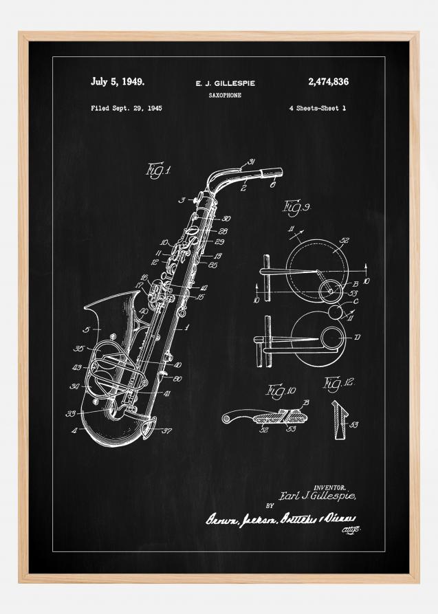 Patent Print - Saxophone - Black Juliste