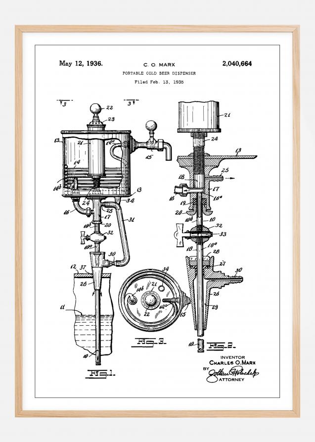 Patent Print - Portable Cold Beer Dispenser - White Juliste