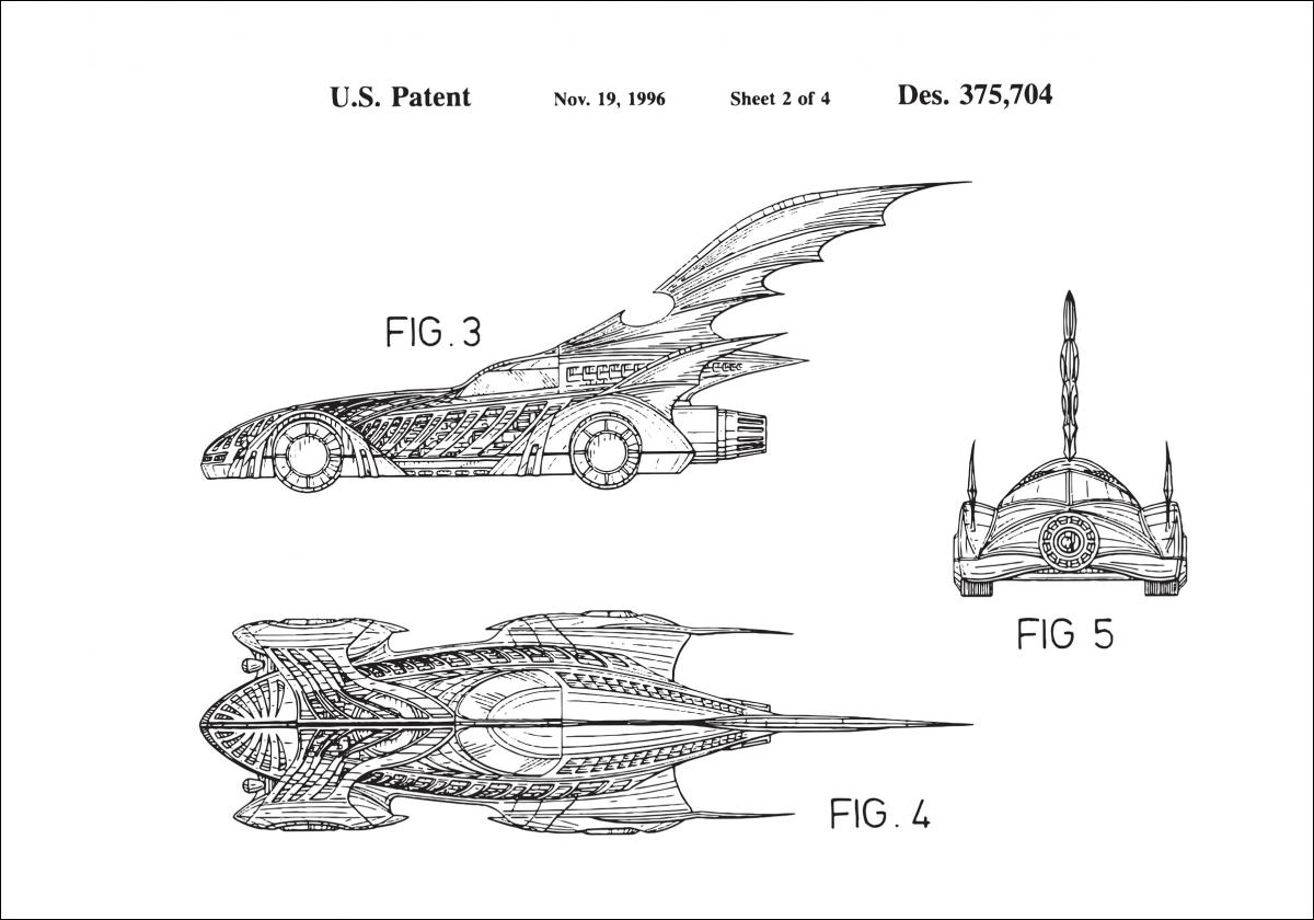 Patentti piirustus - Batman - Batmobile 1996 II Juliste
