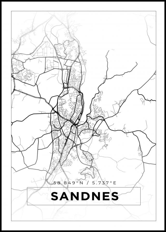 Kartta - Sandnes - Valkoinen Juliste