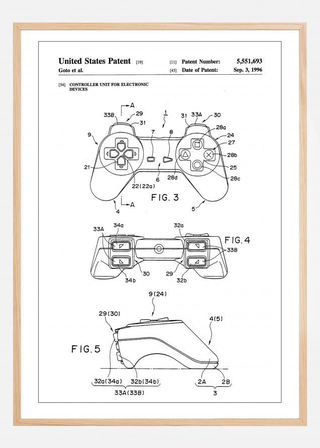 Patent Print - Game Controller II - White Juliste