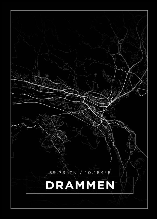 Kartta - Drammen - Musta Juliste