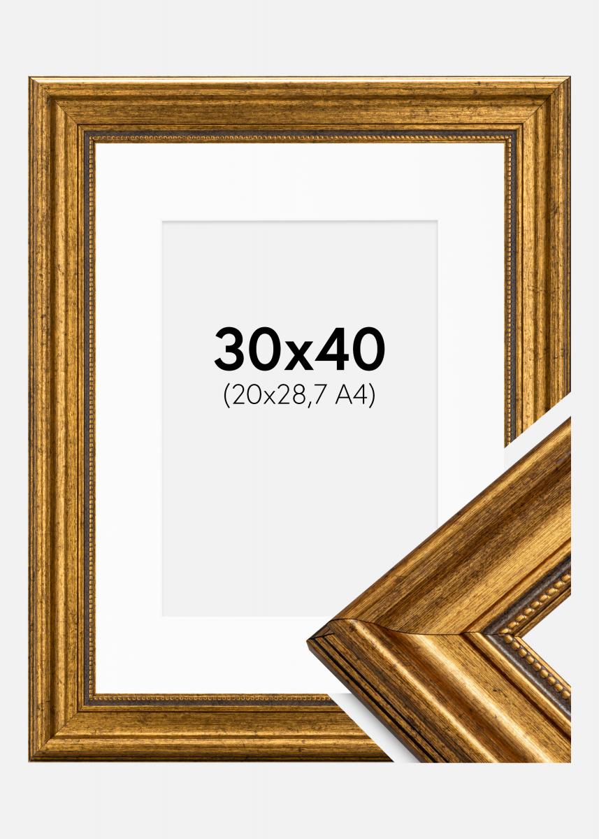 Kehys Rokoko Kulta 30x40 cm - Passepartout Valkoinen 21x29,7 cm (A4)