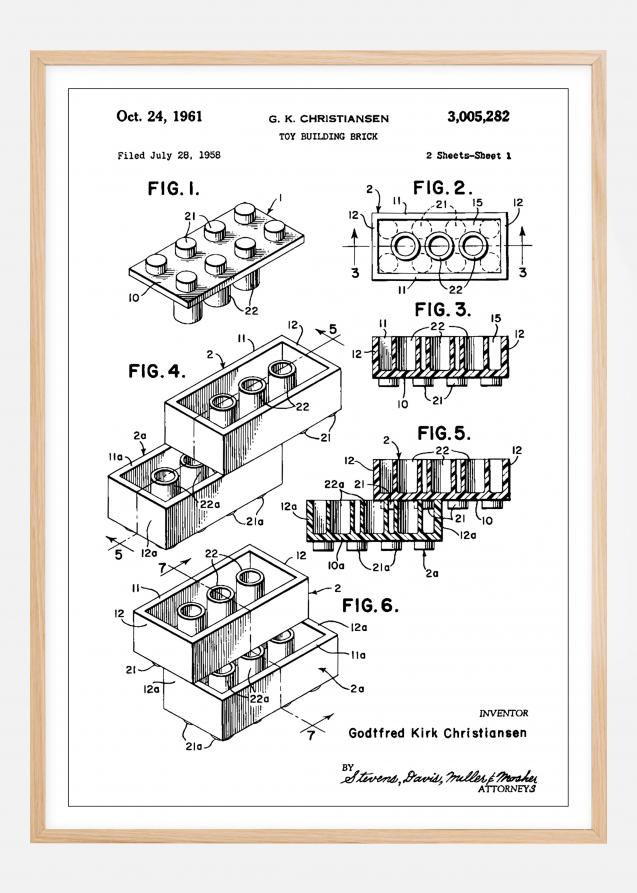 Patent Print - Lego Block I - White Juliste