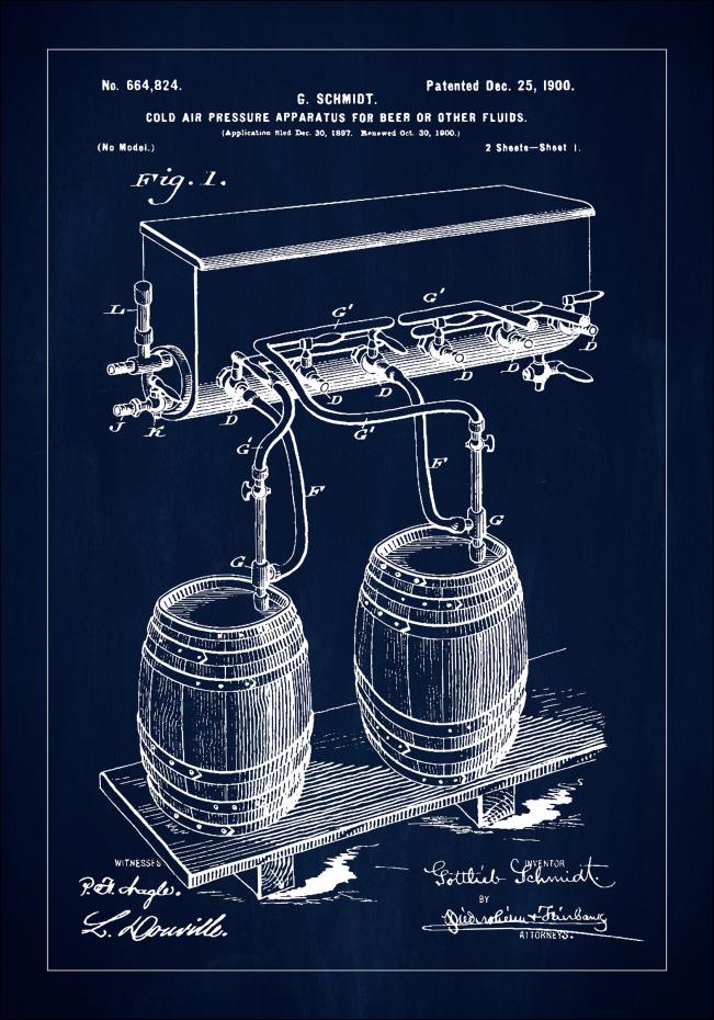Patent Print - Beer Kegs - Blue Juliste