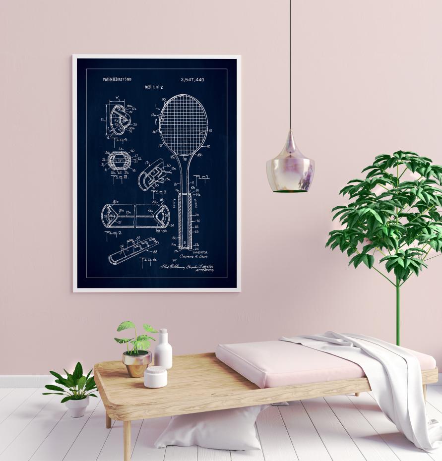 Patent Print - Tennis Racket - Blue Juliste