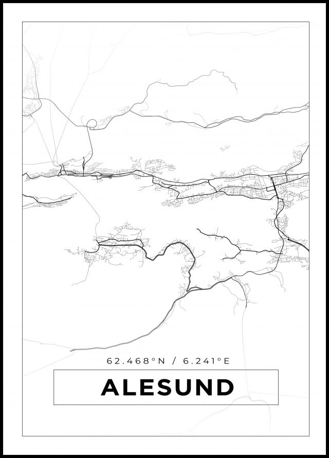 Kartta - Alesund - Valkoinen Juliste