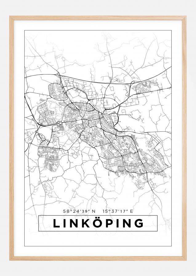 Kartta - Linköping - Valkoinen Juliste