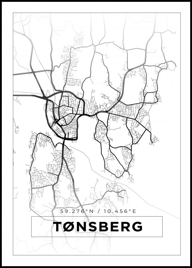 Kartta - Tønsberg - Valkoinen Juliste