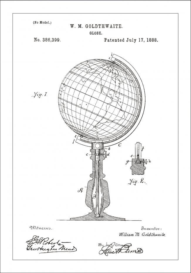 Patenttipiirustus - Maapallo - Valkoinen Juliste