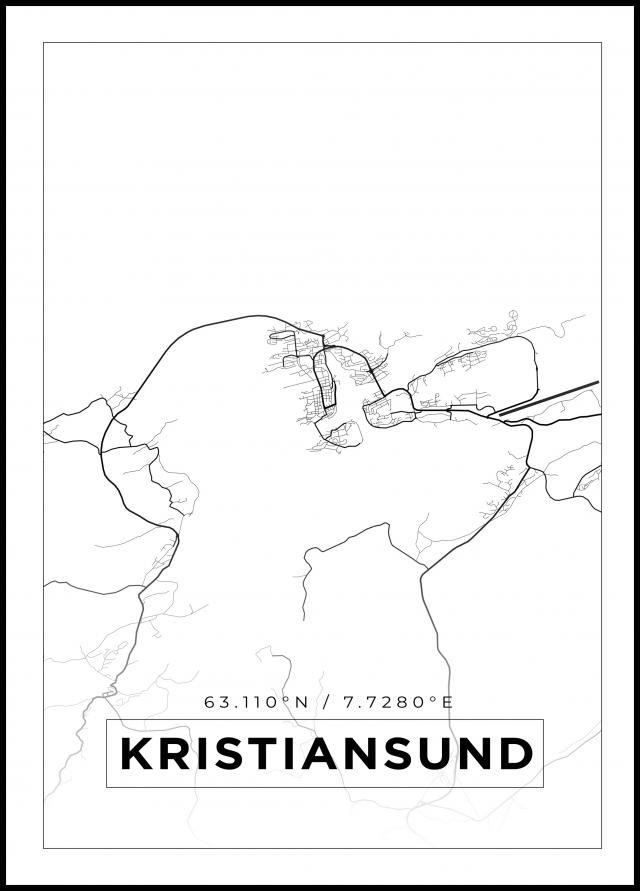 Kartta - Kristiansund - Valkoinen Juliste