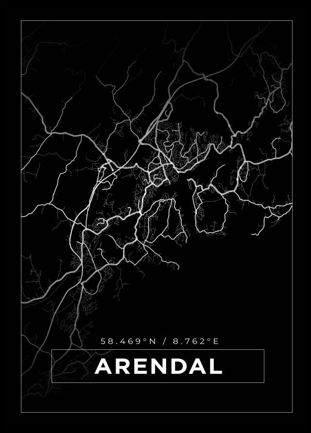 Kartta - Arendal - Musta Juliste