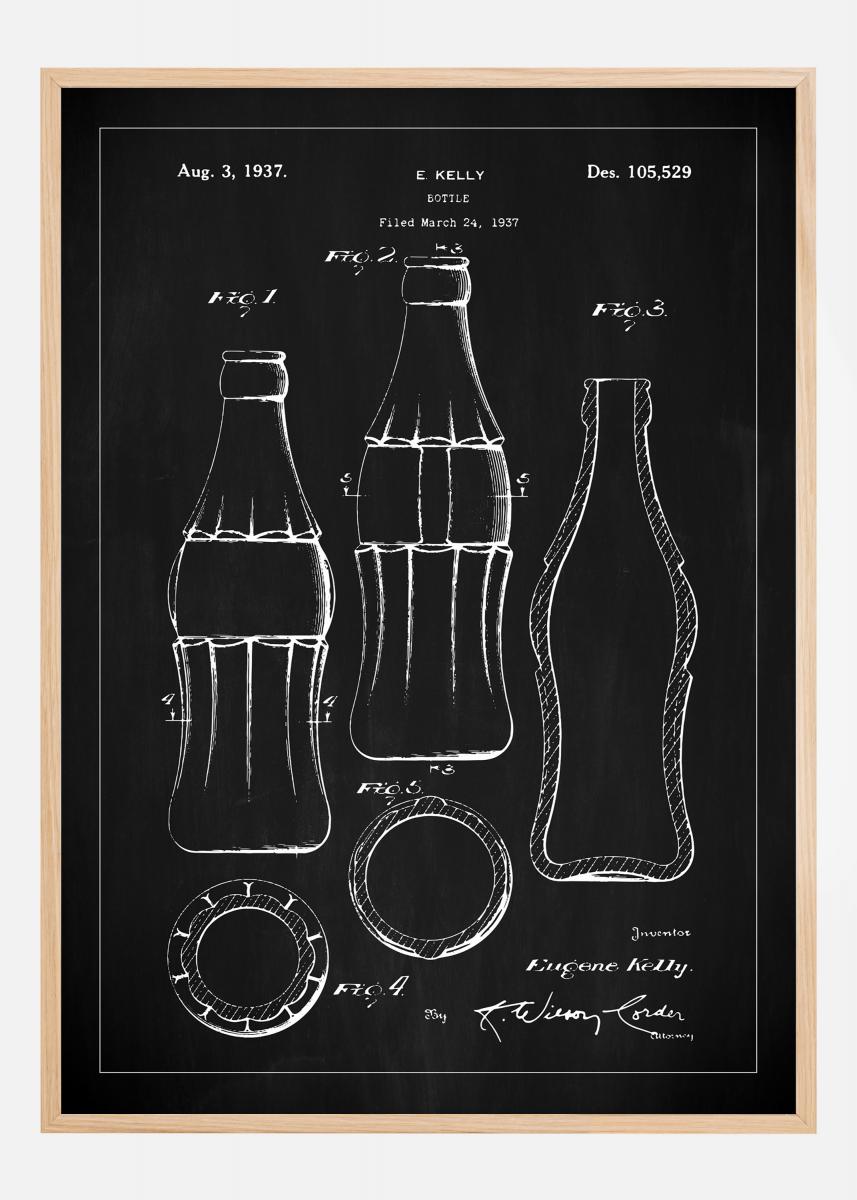 Patentti Piirustus - Coca Cola Pullo - Musta Juliste