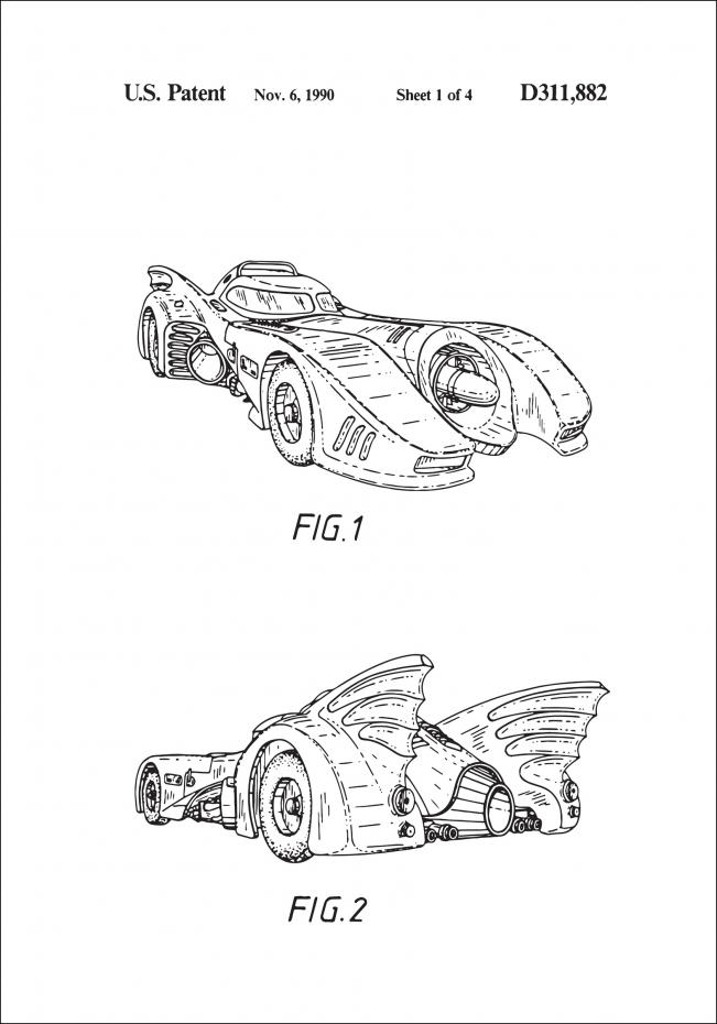 Patenttipiirustus - Batman - Batmobile 1990 I Juliste