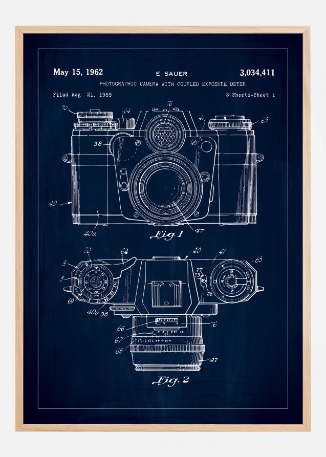 Patentti Piirustus - Kamera I - Sininen Juliste