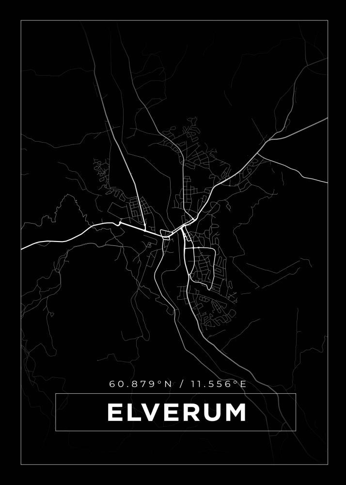 Kartta - Elverum - Musta Juliste